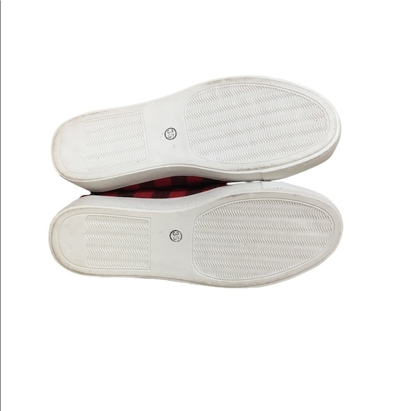 New Women’s Sneakers Red & Black Plaid Slip On Laceless Textile Upper Cushioned - Picture 8 of 10